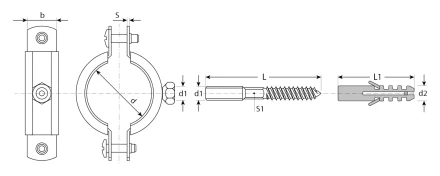 ЗУБР 1 1/2, цинк, 1 шт, трубный хомут с сантехнической шпилькой и дюбелем (37866-47-52) купить в Новом Уренгое