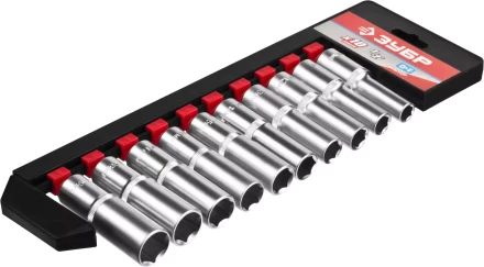 Набор ЗУБР &quot;МАСТЕР&quot;: Торцовые головки (1/2&quot;) удлиненные на пластиковом рельсе, Cr-V, 10-19мм, 10 предметов 27653-H10 купить в Новом Уренгое