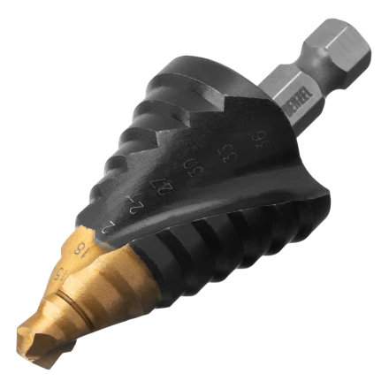 Сверло ступенчатое Denzel 723605, 9-12-15-18-21-24-27-30-33-36 мм, Р6М5, 6-гр. хвостовик купить в Новом Уренгое