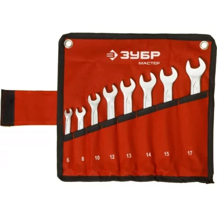 Набор ЗУБР &quot;МАСТЕР&quot;: Ключ гаечный комбинированный, Cr-V сталь, хромированный, 6-17мм, 8шт 27087-H8 купить в Новом Уренгое