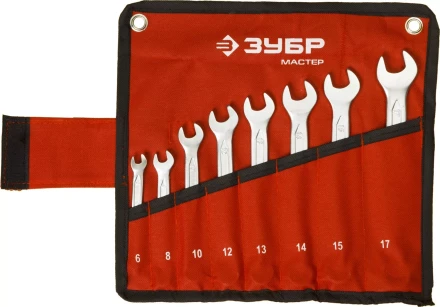 Набор ЗУБР &quot;МАСТЕР&quot;: Ключ гаечный комбинированный, Cr-V сталь, хромированный, 6-17мм, 8шт 27087-H8 купить в Новом Уренгое