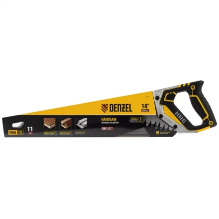 Ножовка по дереву, 450 мм, 11 TPI, зуб 3D, металлопластиковая рукоятка Denzel 24141 купить в Новом Уренгое