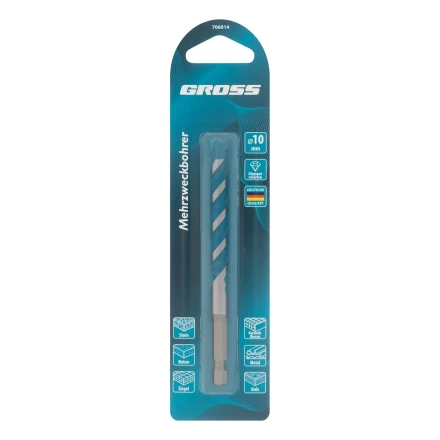 Сверло универсальное Gross, Multipurpose PRO, 6-гр. хвостовик, 10мм купить в Новом Уренгое