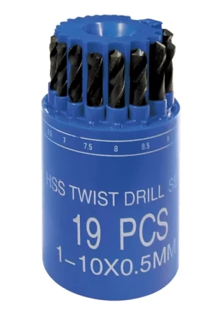 Набор сверл по металлу 1-10 мм (через 0,5 мм) HSS 19 шт в стакане цилиндрический хвостовик SPARTA 723505 купить в Новом Уренгое