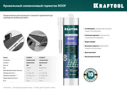 Герметик силиконовый кровельный KRAFTOOL, нейтральный 41258-4 купить в Новом Уренгое