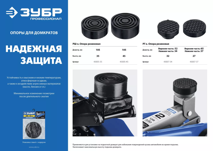 ЗУБР РГ-37, D65/d37/H27 мм, резиновая опора для домкрата, Профессионал (43007-37) купить в Новом Уренгое
