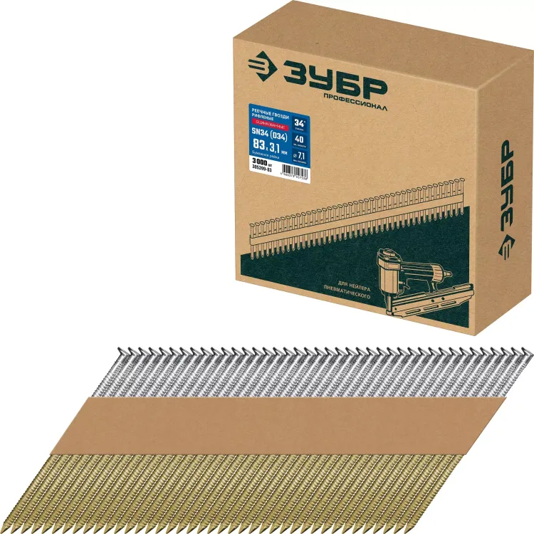 ЗУБР SN34 (D34) 83 х 3.1 мм, реечные гвозди рифленые оцинкованные, 3000 шт (305399-83) купить в Новом Уренгое