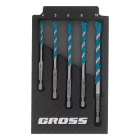 Набор сверл универсальных Gross 706017, Multipurpose PRO, 6-гр. хвостовик, 4-10мм, 5шт