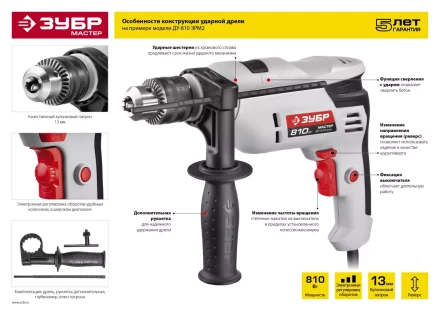 Дрель ударная ДУ-810 ЭРМ2 серия МАСТЕР купить в Новом Уренгое