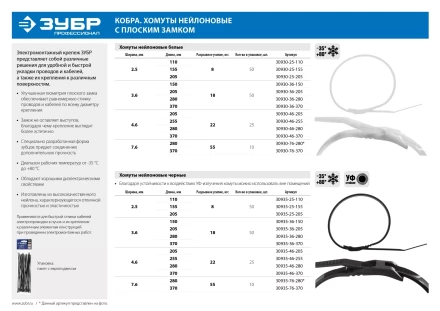 Кабельные стяжки черные КОБРА с плоским замком нейлоновые пакет серия ПРОФЕССИОНАЛ купить в Новом Уренгое