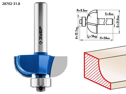 ЗУБР 31.8 x 14 мм, радиус 9.5 мм, фреза кромочная калевочная №2, Профессионал (28702-31.8) купить в Новом Уренгое