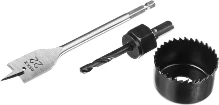 Набор для врезки замков DEXX: Коронка-чашка d=54мм, сверло перовое d=22мм, центрирующее сверло d=6мм 2949-54-H3 купить в Новом Уренгое
