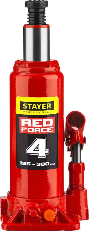 Домкрат гидравлический бутылочный "RED FORCE", 4т, 195-380 мм, в кейсе, STAYER 43160-4-K 43160-4-K_z01 купить в Новом Уренгое
