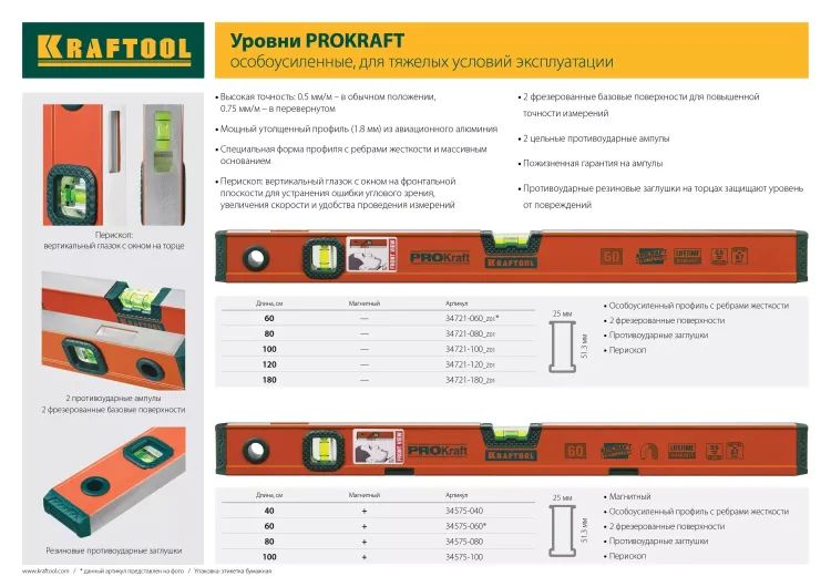 Уровень KRAFTOOL алюминиевый, 2 глазка, 100см 34721-100_z01 купить в Новом Уренгое