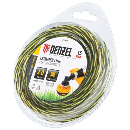 Леска для триммера двухкомпонентная витая квадратная, 2,0мм х 15м, блистер SkyCutter Denzel 96840 купить в Новом Уренгое