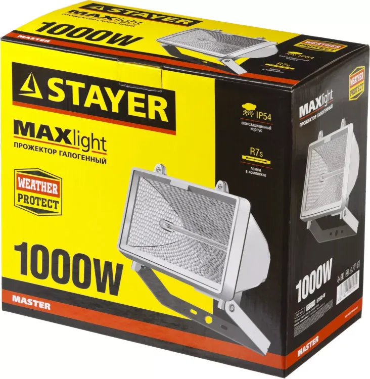 Прожектор STAYER "MASTER" MAXLight галогенный, с дугой крепления под установку, белый, 1000Вт 57105-W купить в Новом Уренгое