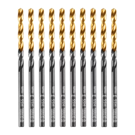 Сверло по металлу, 3 мм, HSS-Tin, Golden Tip, 10 шт. Denzel 717205 купить в Новом Уренгое