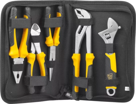 Набор JCB: Губцевый инструмент, хромированное покрытие, двухкомпонентные рукоятки, CrV cталь, 5 предм, чехол JPL017 купить в Новом Уренгое