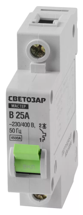 Выключатель СВЕТОЗАР автоматический, 1-полюсный, "B" (тип расцепления), 25 A, 230 / 400 В 49050-25-B купить в Новом Уренгое