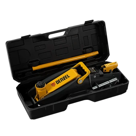 Домкрат гидравлический подкатной Denzel с фиксатором 2,8 т 135-385 мм в кейсе 51156 купить в Новом Уренгое