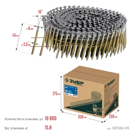 ЗУБР CNW 45 х 2.3 мм, барабанные гвозди рифленые, 10800 шт (305382-45) купить в Новом Уренгое
