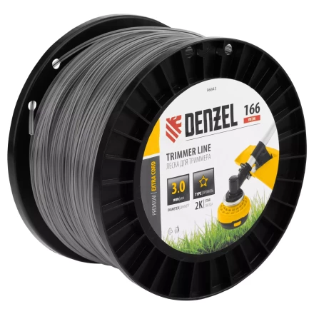 Леска для триммера двухкомпонентная звезда  Denzel 96843, 3,0мм х 166м, на DIN катушке EXTRA CORD купить в Новом Уренгое