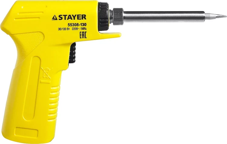 Паяльник с пистолетной пластмассовой рукояткой, STAYER "PROFI" PROTerm, 55308-130, 30 - 130 Вт, с керамическим нагревательным элементом 55308-130 купить в Новом Уренгое