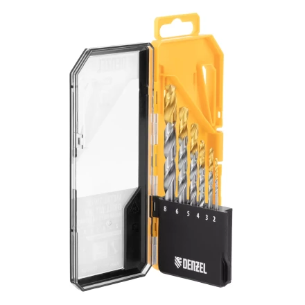 Набор сверл по металлу Denzel, 2-8мм, Р6М5-TiN, Golden Tip, 6 шт, 723000 купить в Новом Уренгое