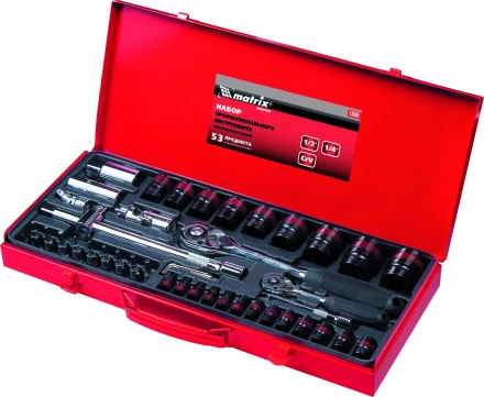 Набор слесарно-монтажный с квадратами 1/4 и 1/2 53 предмета MATRIX MASTER 13585 купить в Новом Уренгое