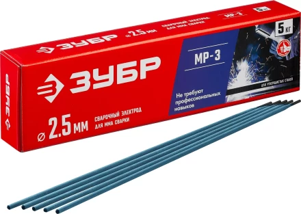ЗУБР Д 2.5 х 350 мм, 5 кг в коробке, МР-3 рутиловый, электрод сварочный (40015-2.5) купить в Новом Уренгое
