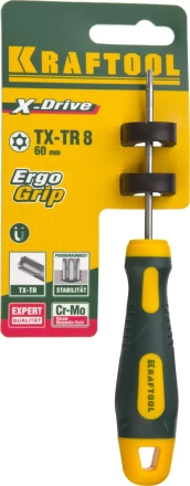 Отвертка KRAFTOOL, Cr-Mo-V сталь, двухкомпонентная противоскользящая рукоятка, TORX Hole, №8x60мм 250077-8-060 купить в Новом Уренгое