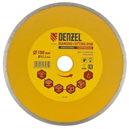 Диск алмазный отрезной сплошной 180 х 22,2 мм мокрая резка DENZEL артикул 73130 купить в Новом Уренгое