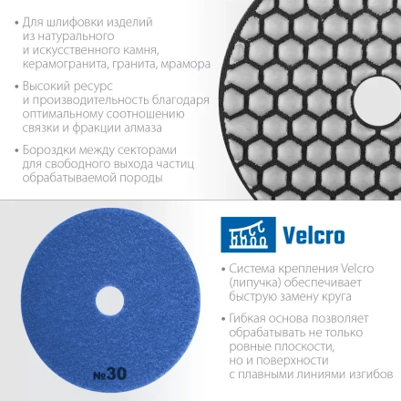 ЗУБР 100 мм, №30, сухое шлифование, алмазный гибкий шлифовальный круг АГШК, Профессионал (29868-030) купить в Новом Уренгое