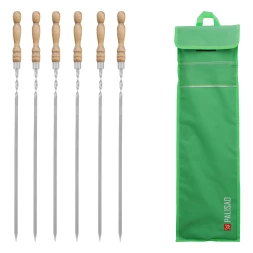 Набор шампуров плоских, 650 мм, с деревянной рукояткой, в чехле, 6 шт., Camping// Palisad 69753
