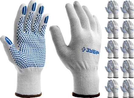 ЗУБР ТОЧКА+, L-XL, х/б перчатки с покрытием из ПВХ-геля, противоскользящие, точки увеличенного размера, 13 класс, 10 пар, Профессионал (11451-K10) купить в Новом Уренгое