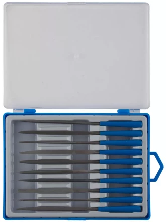 Набор ЗУБР &quot;ЭКСПЕРТ&quot; Надфили, пластмассовая ручка, насечка 2=бархатная, 100мм, 10шт 16021-2-H10 купить в Новом Уренгое