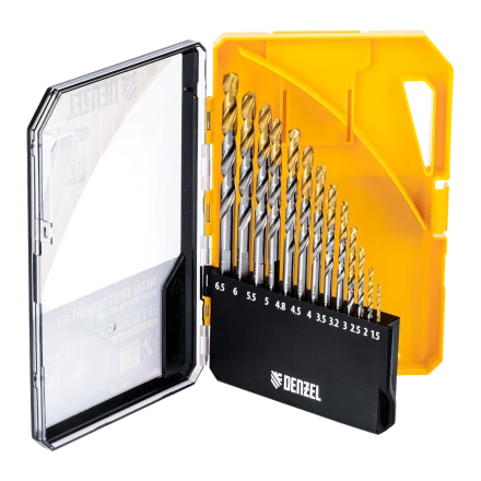 Набор сверл по металлу Denzel 723002, 1,5-6,5мм, Р6М5-TiN, Golden Tip, 13 шт купить в Новом Уренгое