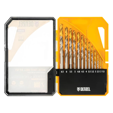 Набор сверл по металлу Denzel 723002, 1,5-6,5мм, Р6М5-TiN, Golden Tip, 13 шт купить в Новом Уренгое