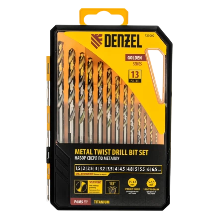 Набор сверл по металлу Denzel 723002, 1,5-6,5мм, Р6М5-TiN, Golden Tip, 13 шт купить в Новом Уренгое