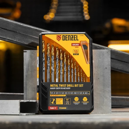 Набор сверл по металлу Denzel 723002, 1,5-6,5мм, Р6М5-TiN, Golden Tip, 13 шт купить в Новом Уренгое