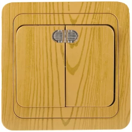 Выключатель СВЕТОЗАР &quot;ГАММА&quot; с подсветкой, двухклавишный, цвет ольха, 10A/~250B SV-54135-A купить в Новом Уренгое