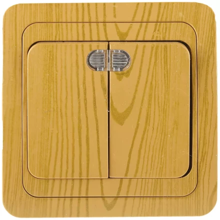 Выключатель СВЕТОЗАР &quot;ГАММА&quot; с подсветкой, двухклавишный, цвет ольха, 10A/~250B SV-54135-A купить в Новом Уренгое