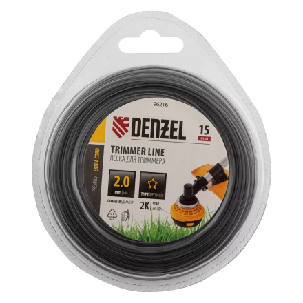 Леска для триммера двухкомпонентная звезда, 2,0мм х 15м,  FLEX CORD, Denzel 96216 купить в Новом Уренгое