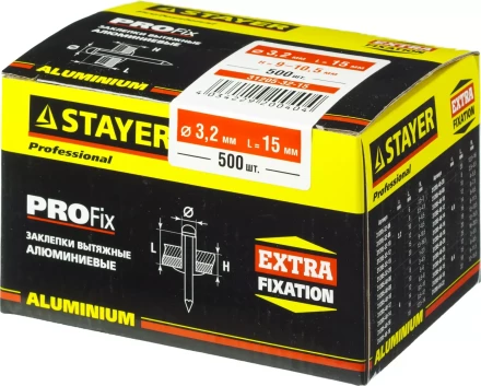 Заклепки PROFIX алюминиевые, 3,2x15мм, 500шт, STAYER Professional 31205-32-15 31205-32-15 купить в Новом Уренгое
