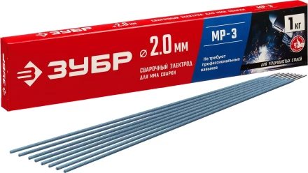 ЗУБР Д 2.0 х 300 мм, 1 кг в коробке, МР-3 рутиловый, электрод сварочный (40011-2.0) купить в Новом Уренгое
