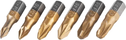 Набор JCB: Биты, хромомолибденовая сталь S2, титановое покрытие, 6 пред.: PZ№ 0,1,2х2шт,3х2шт, 25мм JPL002 купить в Новом Уренгое