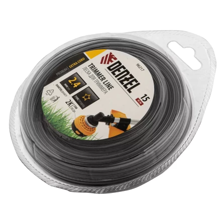 Леска для триммера двухкомпонентная звезда, 2,4мм х 15м, блистер EXTRA CORD, Denzel 96217 купить в Новом Уренгое