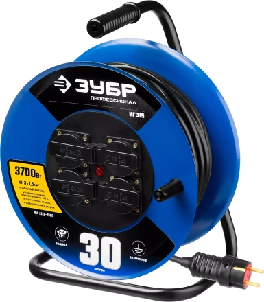 Удлинитель на катушке &quot;КГ 315&quot;, 30 м, 3700 Вт, 4 гнезда, IP44, КГ 3х1,5 кв мм, ЗУБР 55080-30 купить в Новом Уренгое