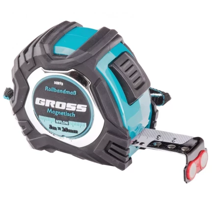 Рулетка Magnetisch 5 м х 25 мм обрезиненный корпус автоматическая фиксация Нейлоновое покрытиеытие зацеп с магнитом Gross 32572 купить в Новом Уренгое