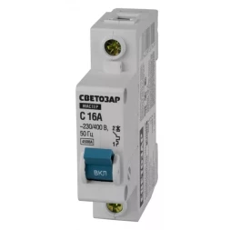 Выключатель СВЕТОЗАР автоматический, 1-полюсный, "С" (тип расцепления), 16 A, 230 / 400 В 49060-16-C